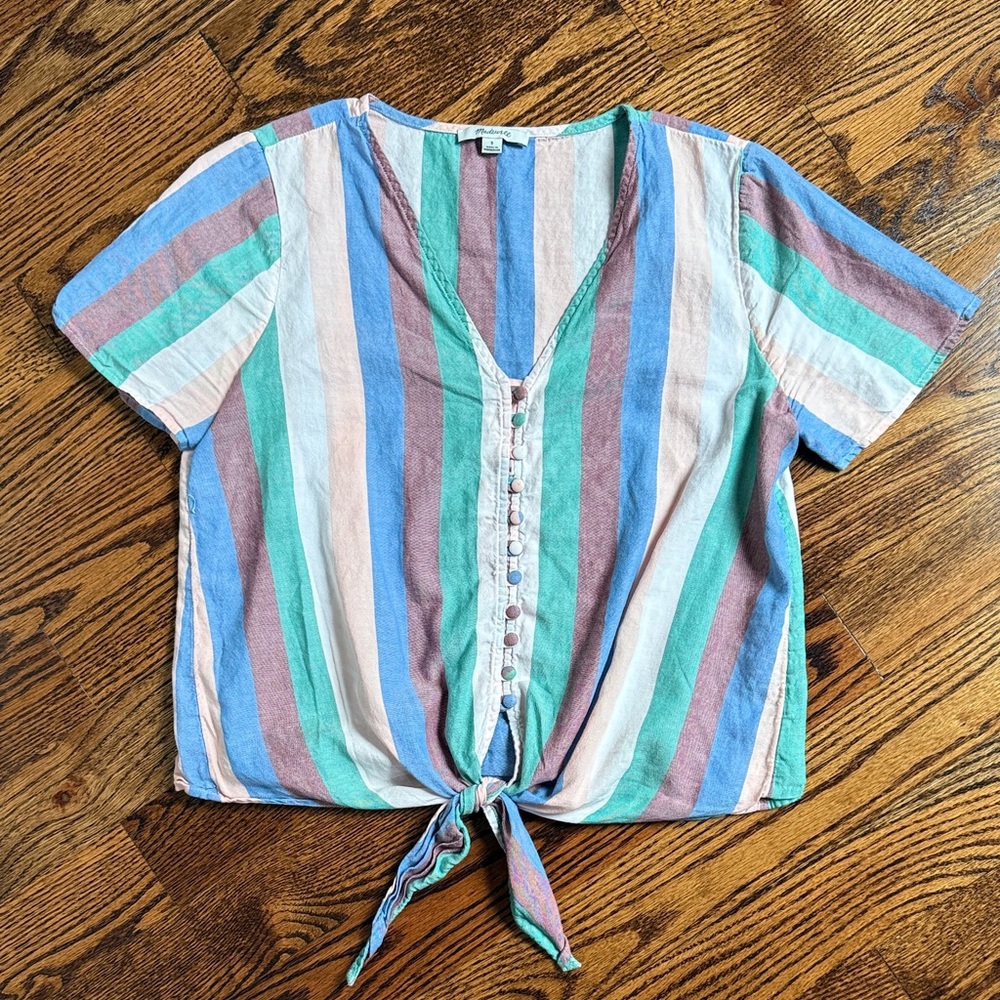 Madewell Striped V-Neck Tie-Front Top